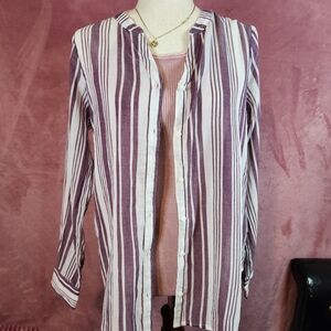 Liz Claiborne Purple and Cream Striped Blouse Sz Xs